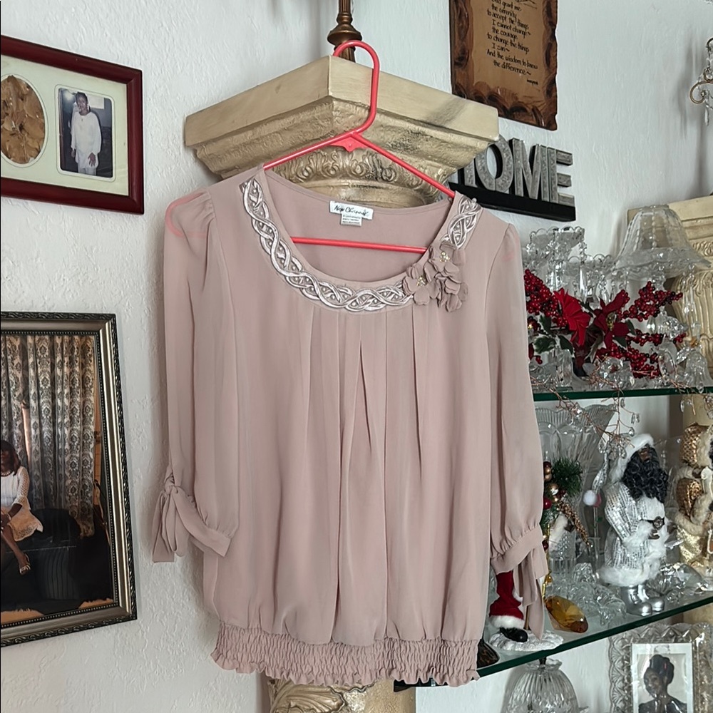 Kenar Women's Blush Pink Top with Embellished Neckline
